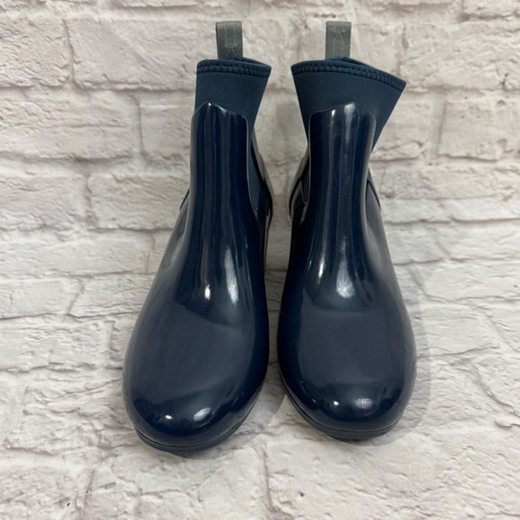 Original HUNTER Rubber Boots Womens 10 Gloss Blue Ankle Bootie Thick Heel - Picture 3 of 8